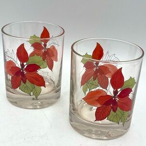 Vintage “Crisal in Portugal” Poinsettia Highball Over Rocks 8oz Cocktail Glasses